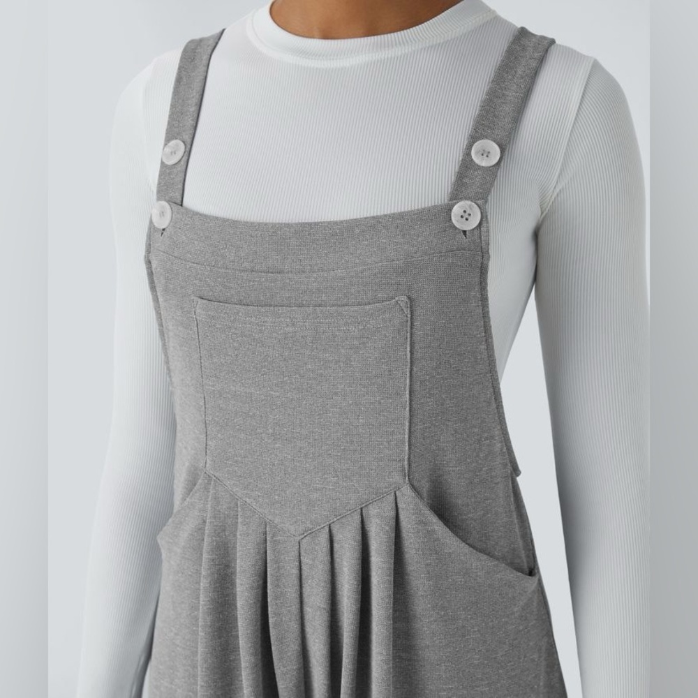 Halara wide leg Adjustable Strap Button Multiple Pocket Overalls grey small - Picture 4 of 15